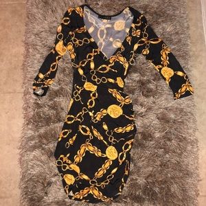 Sexy wrap design black dress.